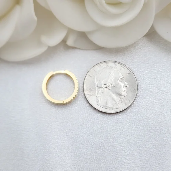 Solid 14k Gold Baguette CZ Huggies Earrings- 16mm